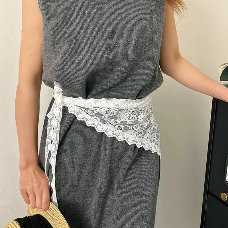 Lace Trim Bandana Scarf — 2-in-1 Hair Band & Waist Accessory