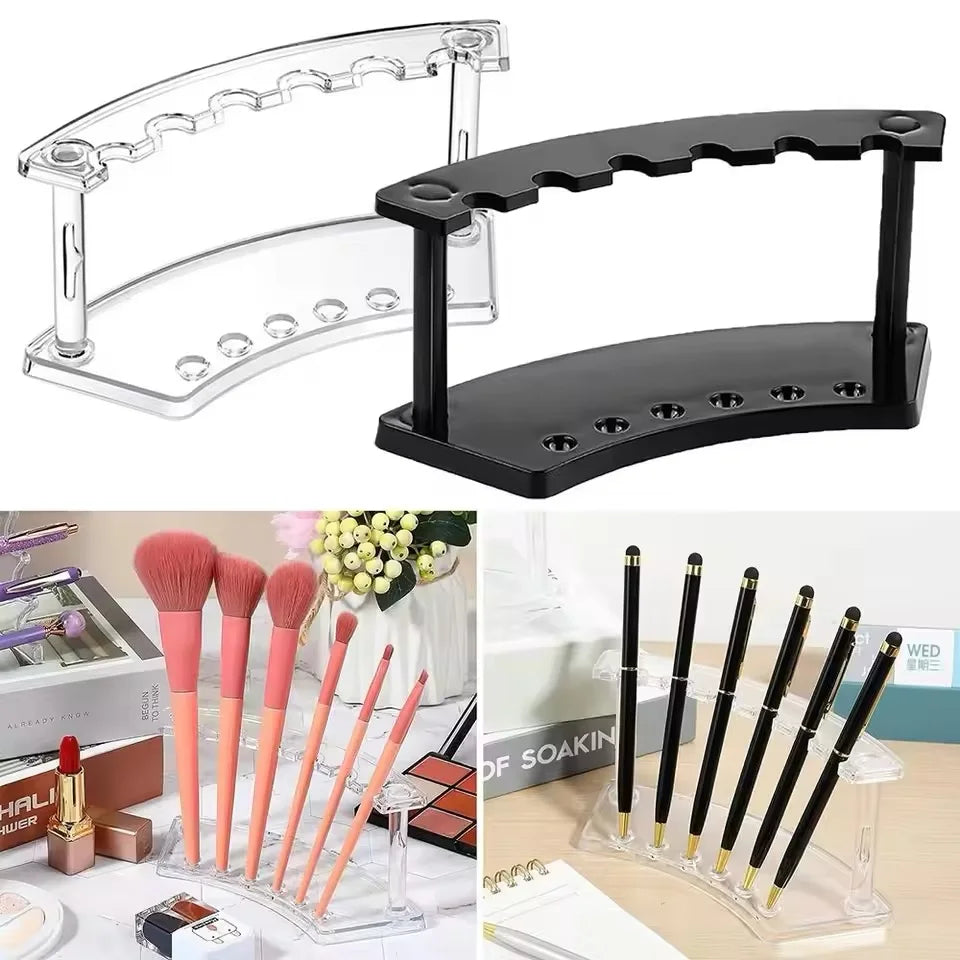 6-Slot Pen & Makeup Brush Holder Transparent Plastic Desk Organiser