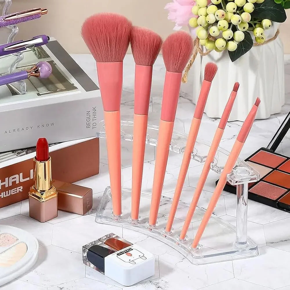 6-Slot Pen & Makeup Brush Holder Transparent Plastic Desk Organiser
