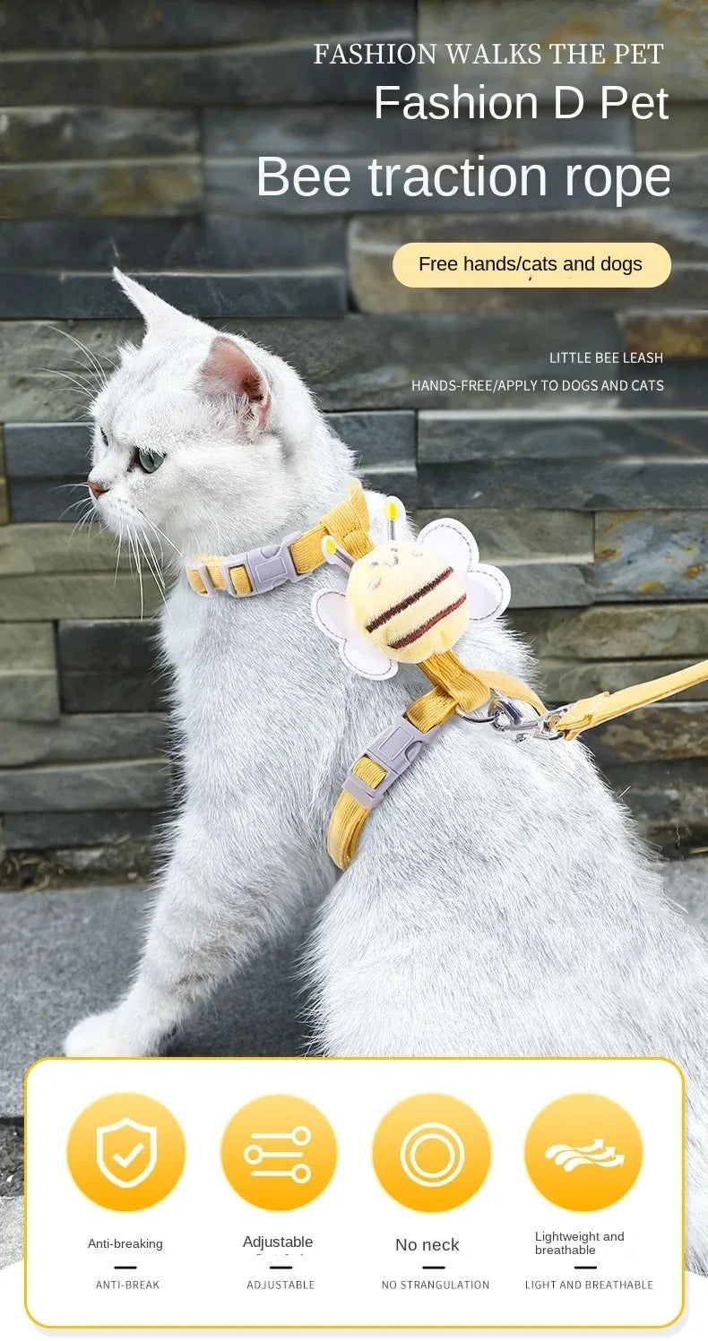 Cartoon Bee Cat Harness & Leash Set | Adjustable Walking Vest | S & M