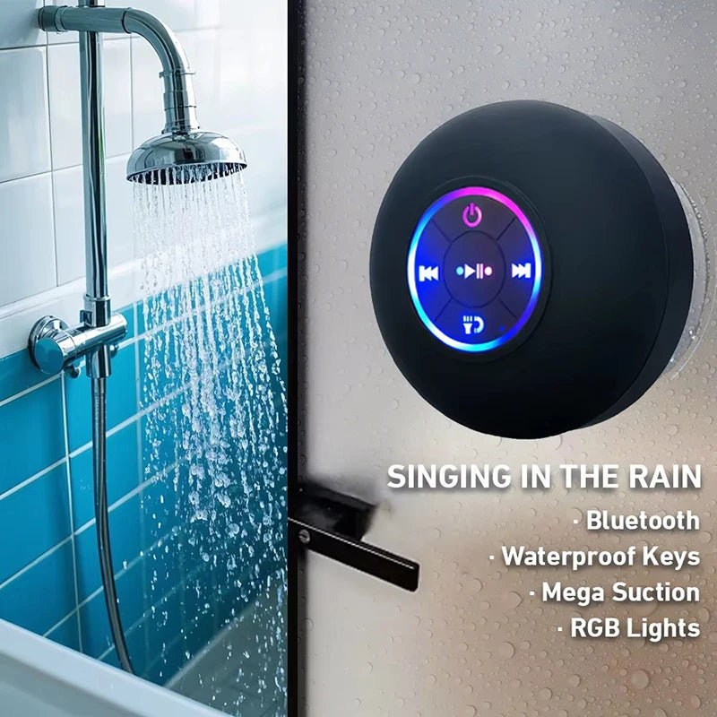 Portable Bluetooth Speaker with LED Light & Suction Cup — IPX4 Waterproof