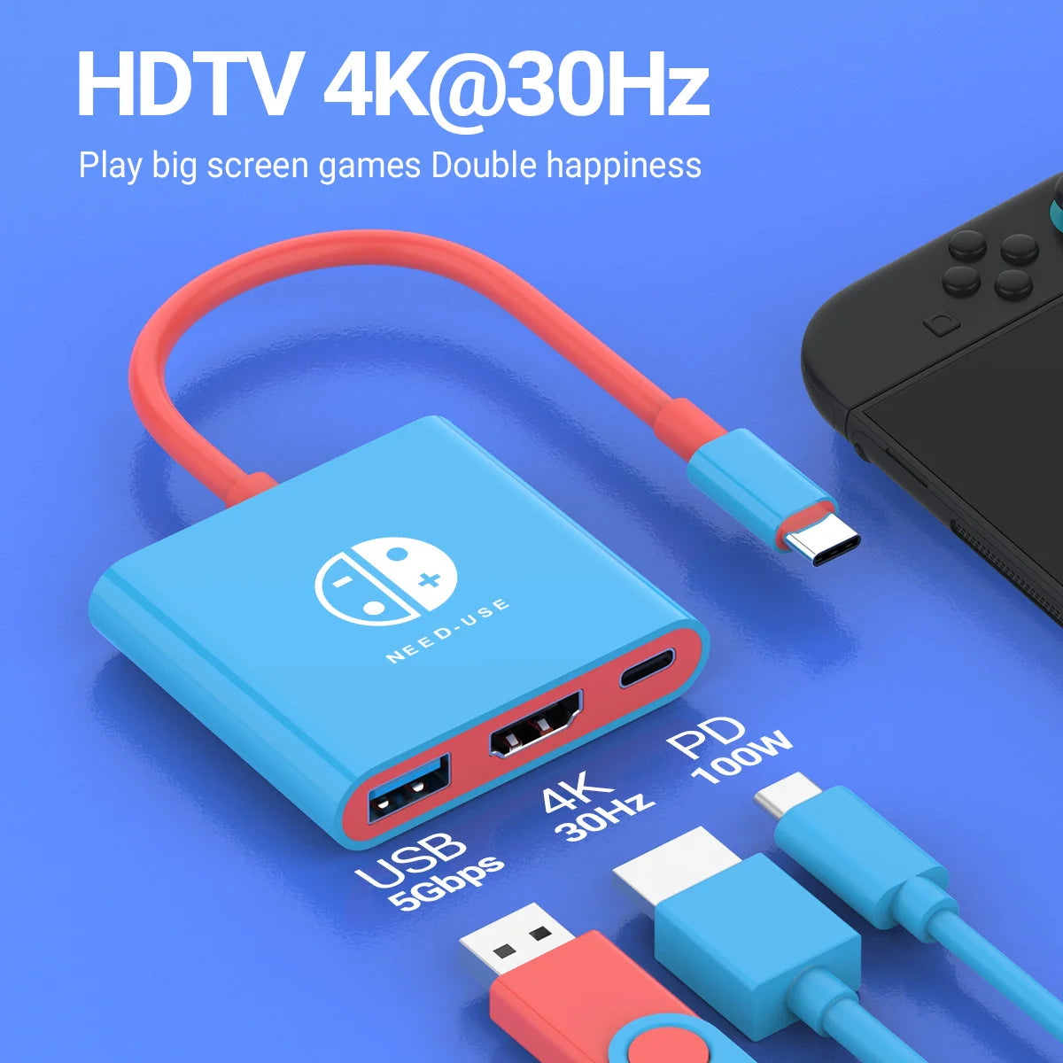 3-in-1 USB-C Hub — 4K HDMI, PD 100W Charging & USB 3.0 Docking Station