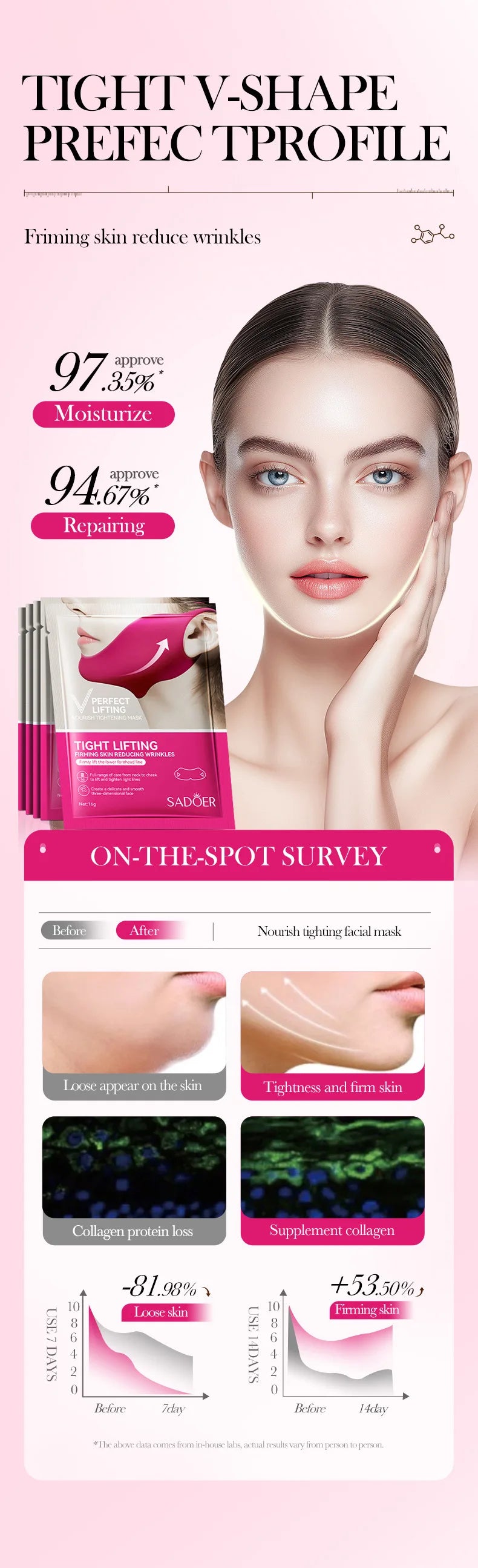V-Shape firming face mask by Home Sweet Home, showcasing the mask's contoured design for facial toning and skin tightening.