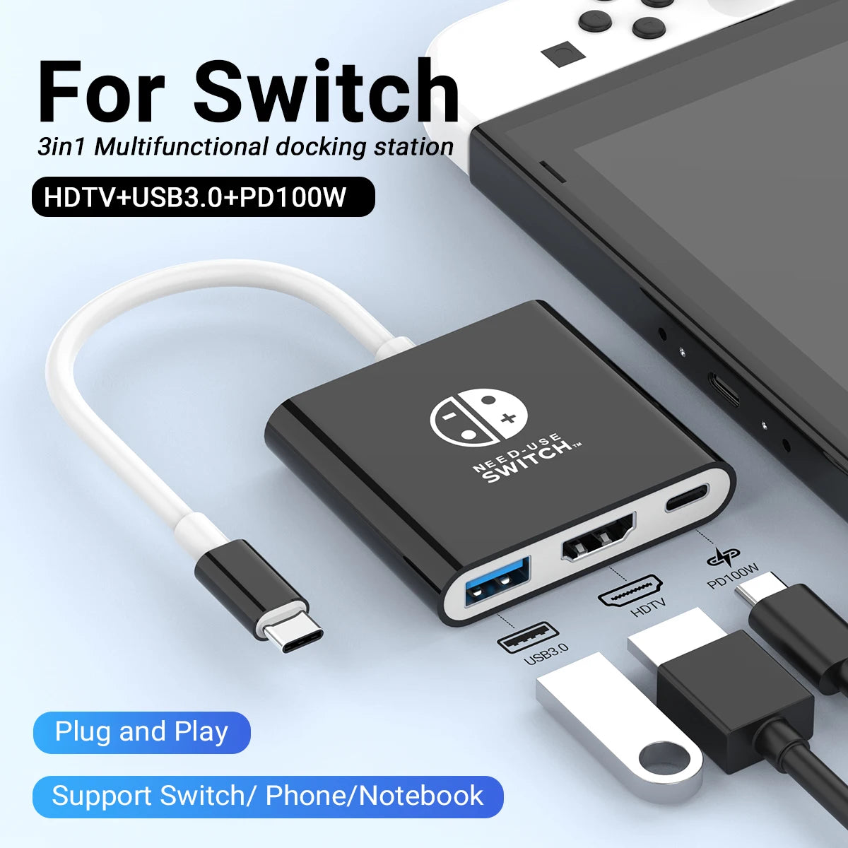 3-in-1 USB-C Hub — 4K HDMI, PD 100W Charging & USB 3.0 Docking Station