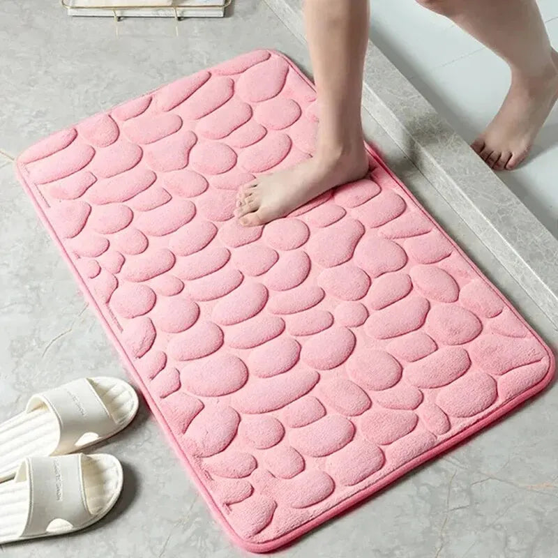 Embossed Memory Foam Bath Mat – Anti-Slip Cobblestone Microfibre Rug for Bathroom & Living Room