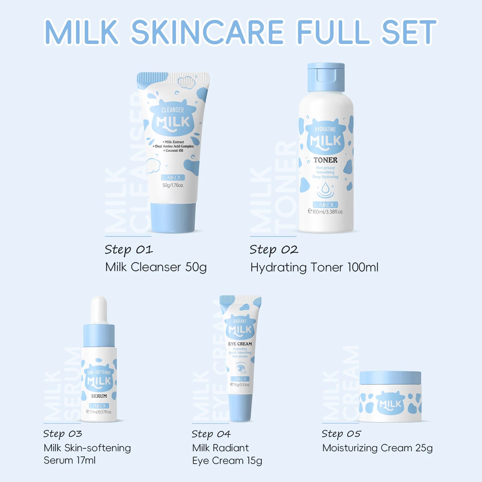 Home Sweet Home Milk Glow Skincare Set featuring creamy cleansers and moisturizers in elegant packaging.