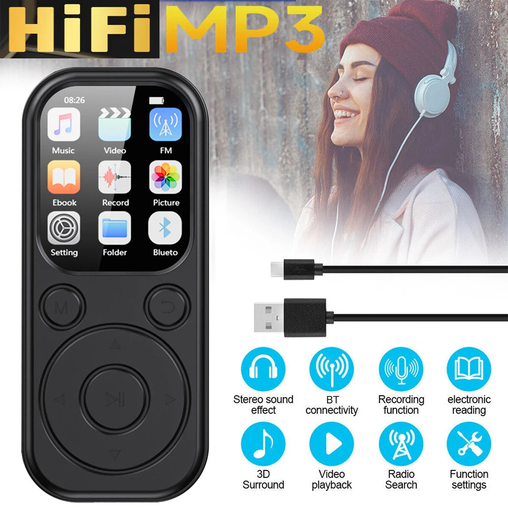 Slim Home Sweet Home MP3 Player with Bluetooth 5.4, FM radio, eBook reader, and voice recorder in a sleek design