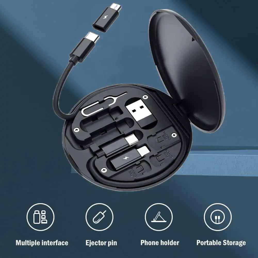 Portable Cable Storage Box 60W Fast Charging Multi-Head USB Cable Organiser Phone Holder
