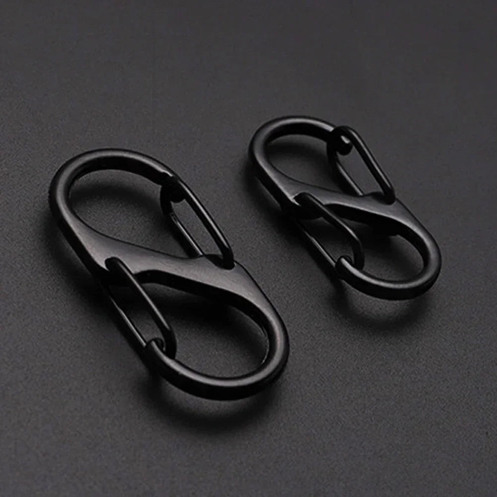 Stainless steel S-type carabiner clips in a 10-pack, durable and versatile for outdoor, camping, or keychain use
