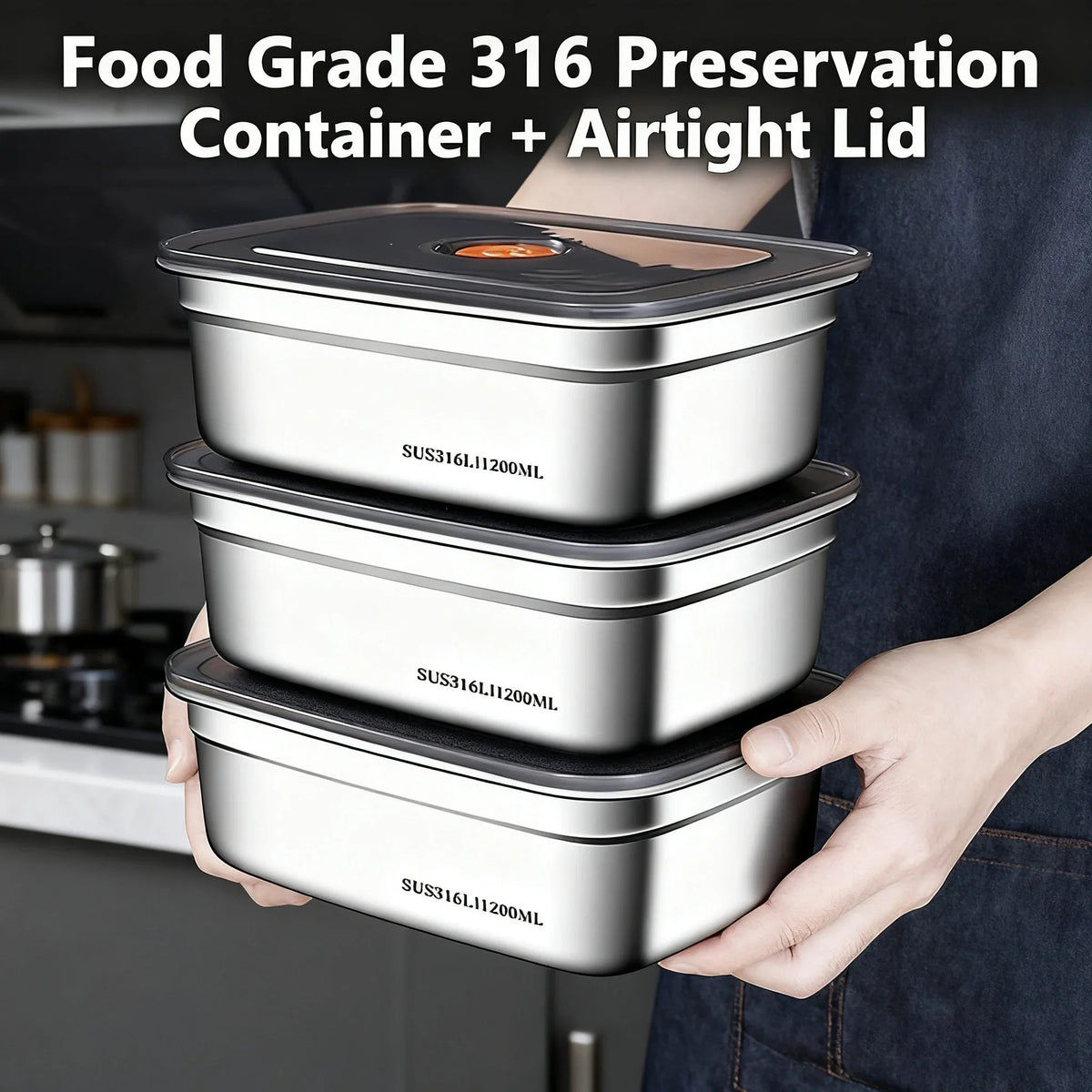 Stainless Steel Bento Box 1200ml Leak-Proof Lunch Box