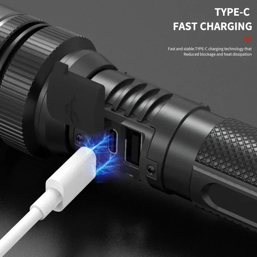 Super Bright Rechargeable LED Torch – Zoomable, Waterproof & Digital Display