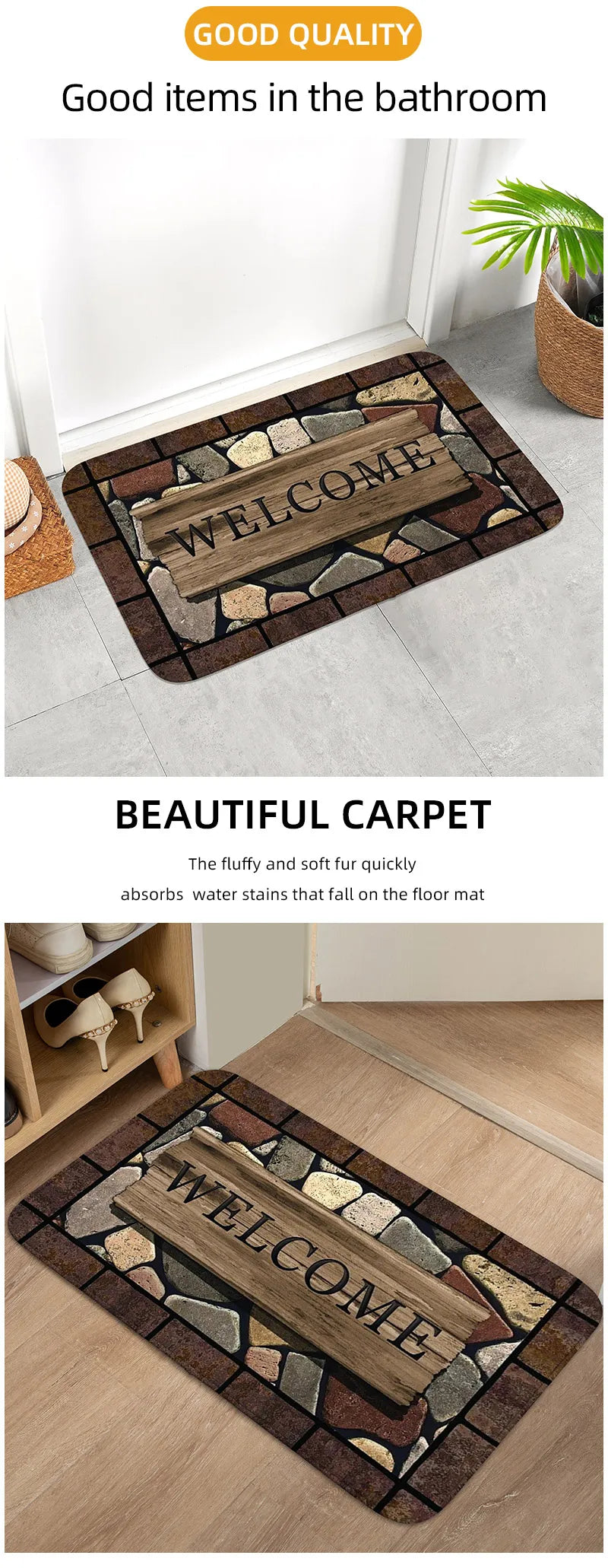Floral & Letter Graphic Door Mat – Anti-Slip Memory Foam Rug for Home, Bath & Kitchen