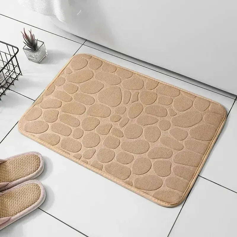 Embossed Memory Foam Bath Mat – Anti-Slip Cobblestone Microfibre Rug for Bathroom & Living Room