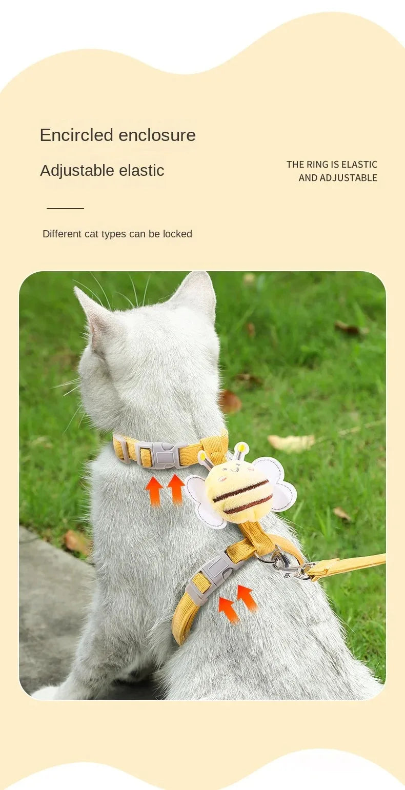 Cartoon Bee Cat Harness & Leash Set | Adjustable Walking Vest | S & M
