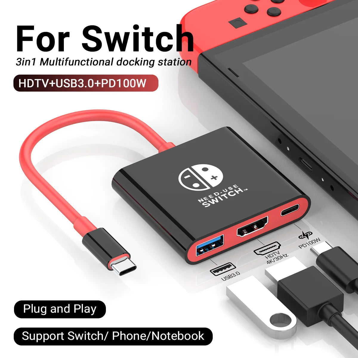 3-in-1 USB-C Hub — 4K HDMI, PD 100W Charging & USB 3.0 Docking Station