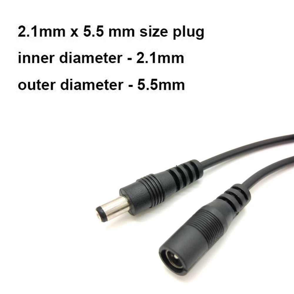 DC 12V Power Extension Cable – 5.5mm x 2.1mm Male to Female Connector (5m / 10m)