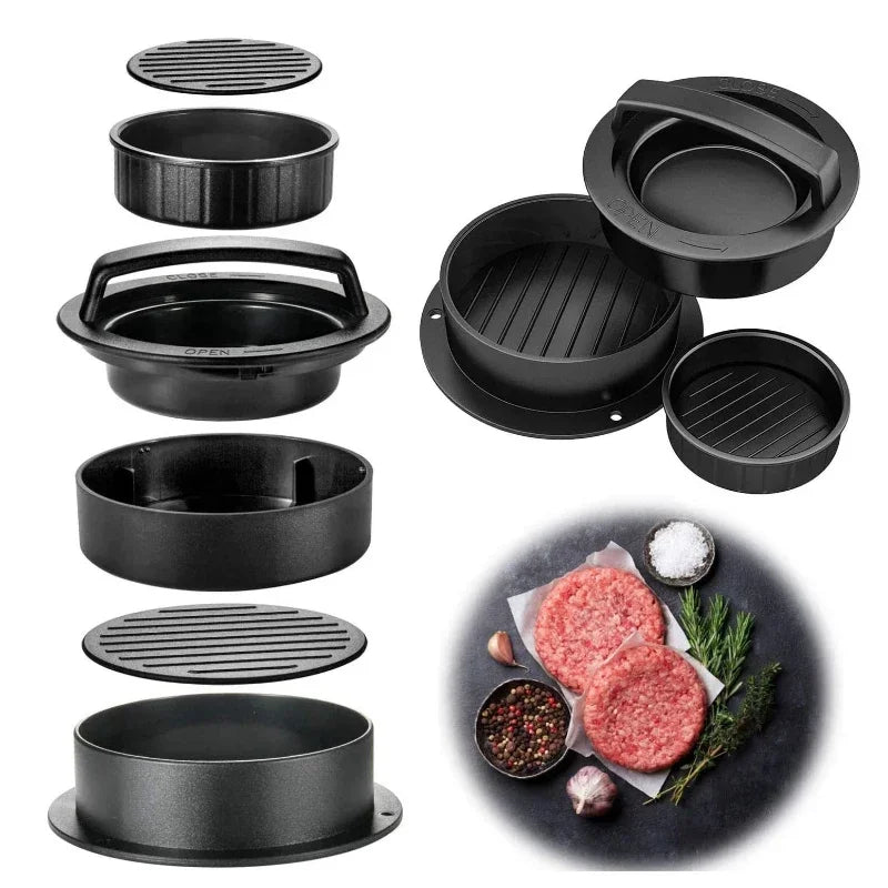 Home Sweet Home burger press and patty maker for easy, uniform burger patties, with a sturdy metal construction and comfortable handle.