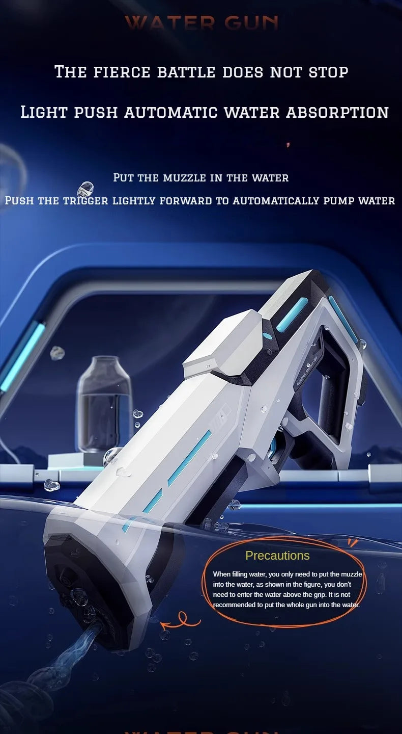 High-pressure electric water gun by Home Sweet Home, automatic soaker for kids and adults, ready for outdoor water fights.