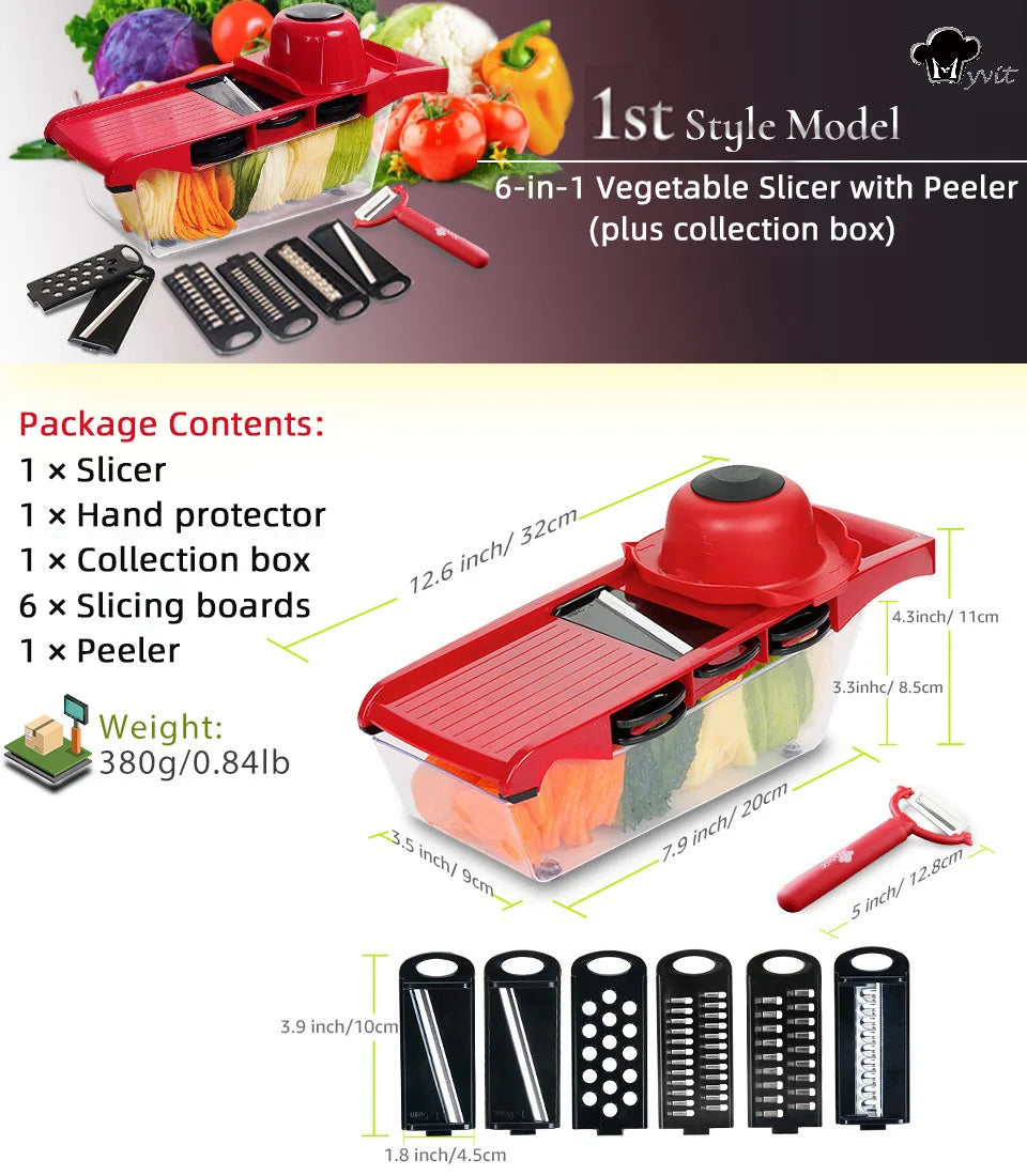Multifunctional vegetable chopper from Home Sweet Home with stainless steel blades and colorful plastic container for easy food prep.