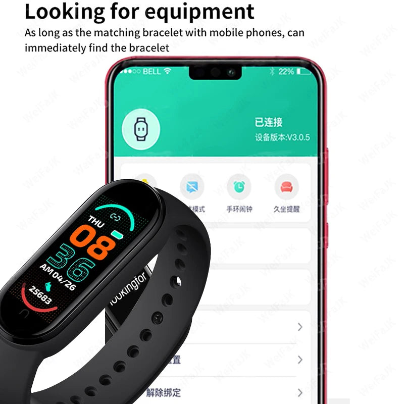 Smart fitness bracelet by Home Sweet Home with a sleek black band and digital display for activity tracking.