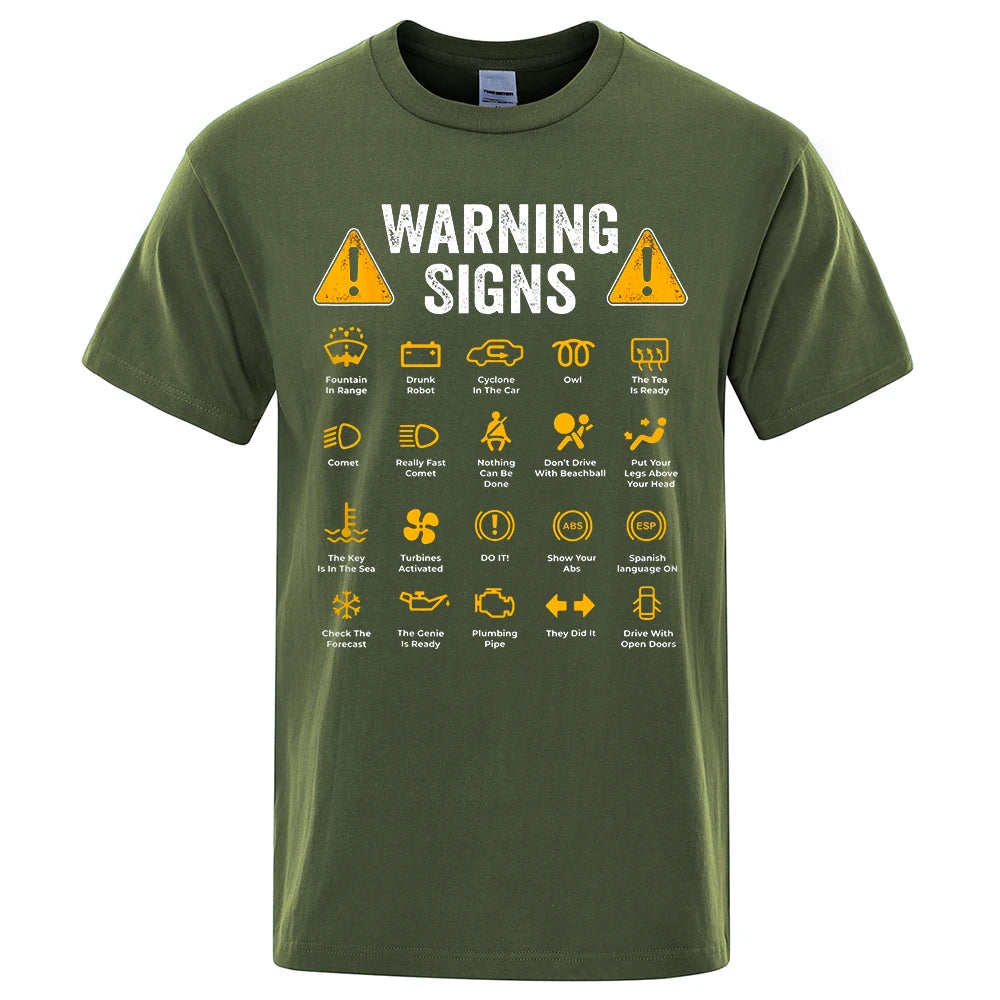 Driving Warning Signs Men's T-Shirt by Home Sweet Home featuring a bold warning sign graphic on a casual black shirt.