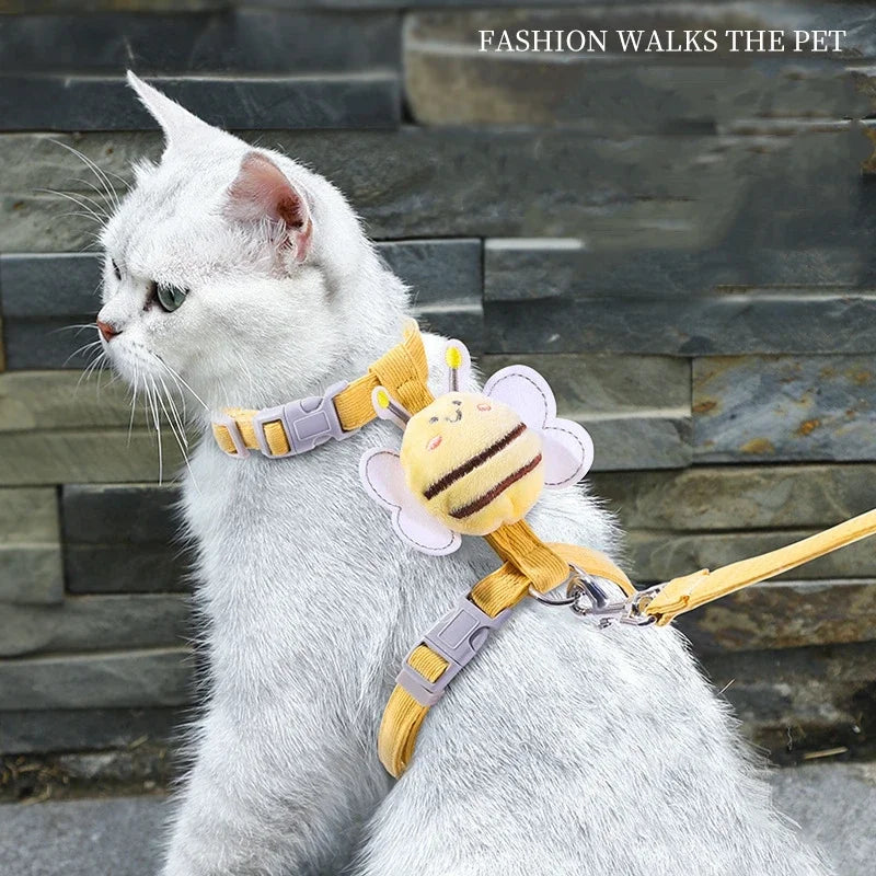 Cartoon Bee Cat Harness & Leash Set | Adjustable Walking Vest | S & M