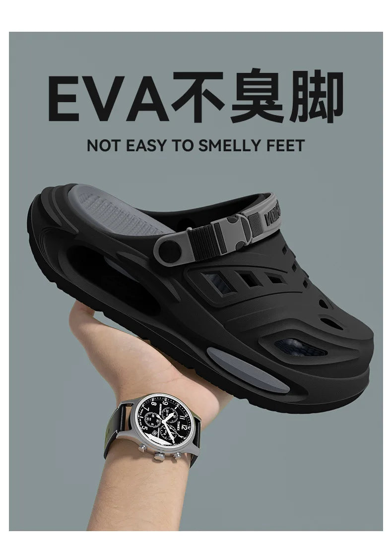 Men's breathable summer slippers with arch support, anti-slip thick soles and comfortable design for home wear.