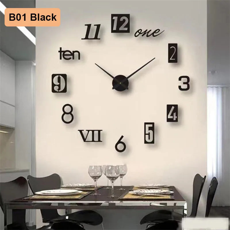 Large DIY 3D Wall Clock — Sunburst Number Poster, 90–120cm