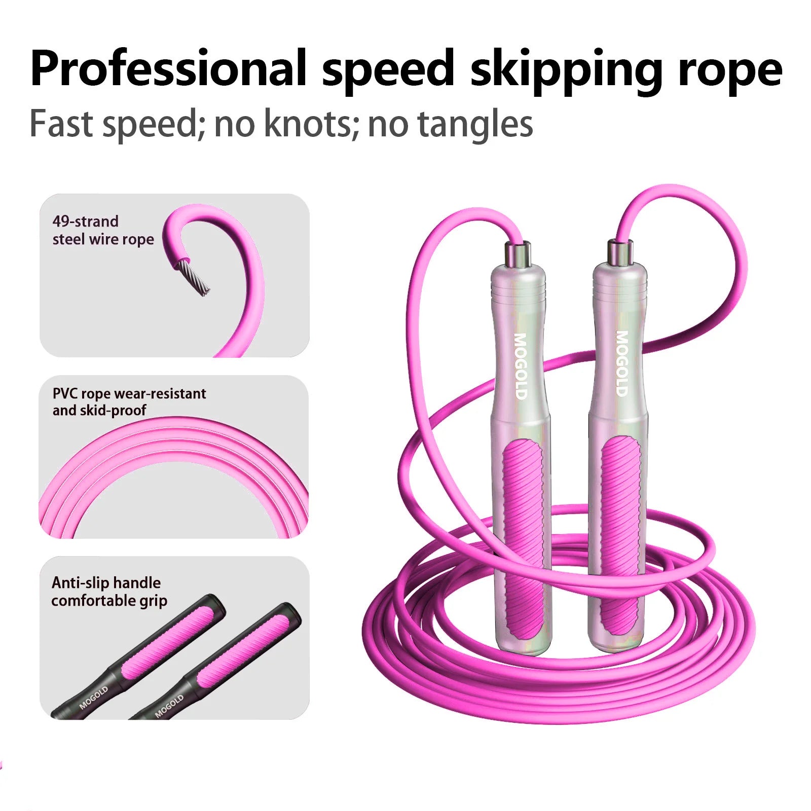 MOGOLD Professional Speed Skipping Rope — Steel Core, Non-Slip Grip