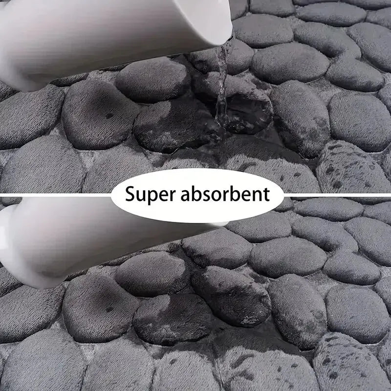 Embossed Memory Foam Bath Mat – Anti-Slip Cobblestone Microfibre Rug for Bathroom & Living Room