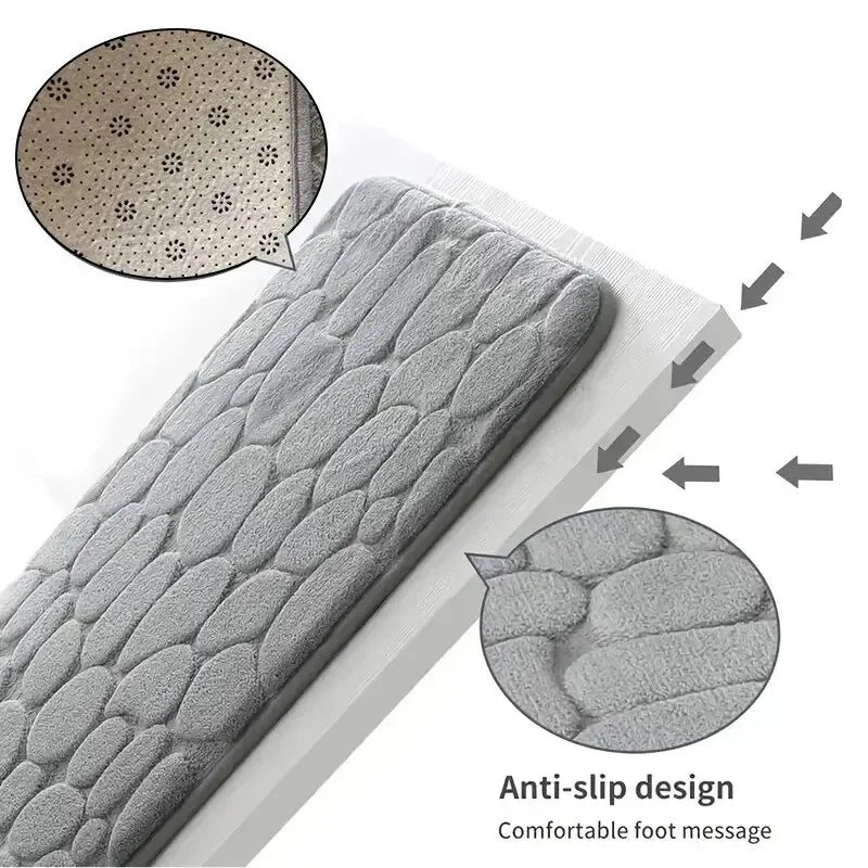Embossed Memory Foam Bath Mat – Anti-Slip Cobblestone Microfibre Rug for Bathroom & Living Room
