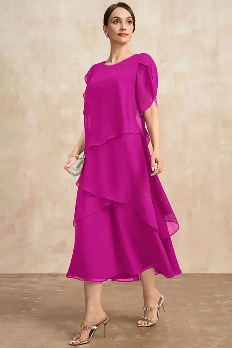 Elegant Chiffon Maxi Dress | Layered Petal Sleeve | Plus Size