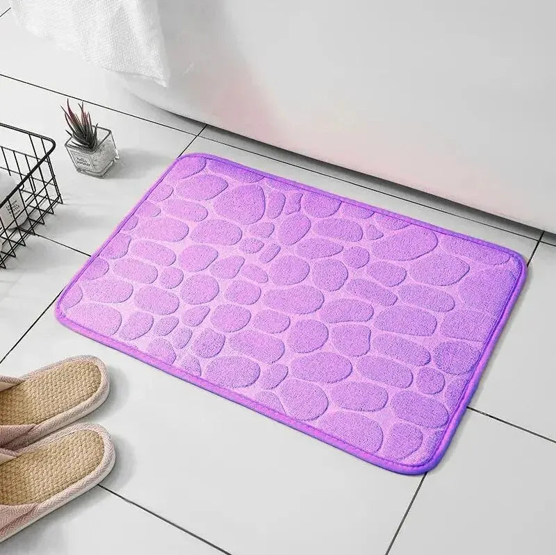 Embossed Memory Foam Bath Mat – Anti-Slip Cobblestone Microfibre Rug for Bathroom & Living Room