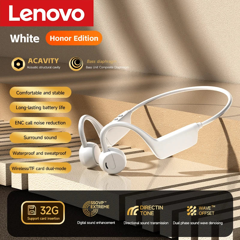 Lenovo Bone Conduction Headphones — Wireless, Waterproof, Bluetooth 5.3