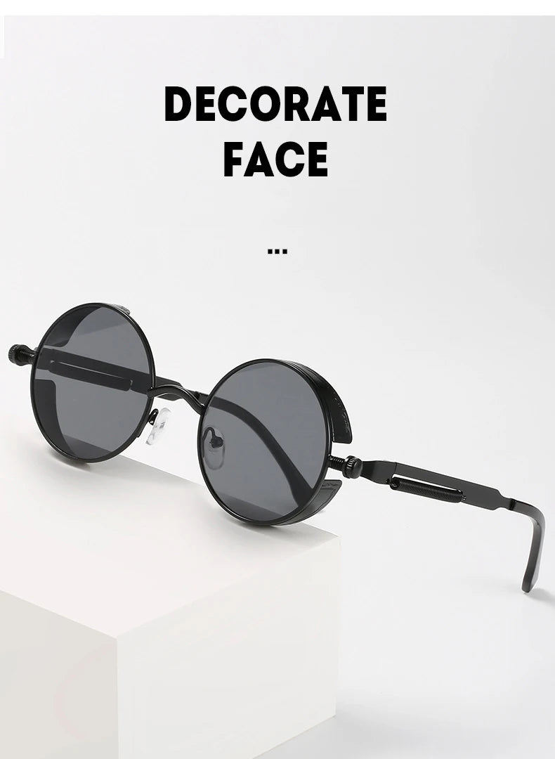 Steampunk Round Sunglasses – Retro Metal Frame UV400 Mens Fashion Eyewear