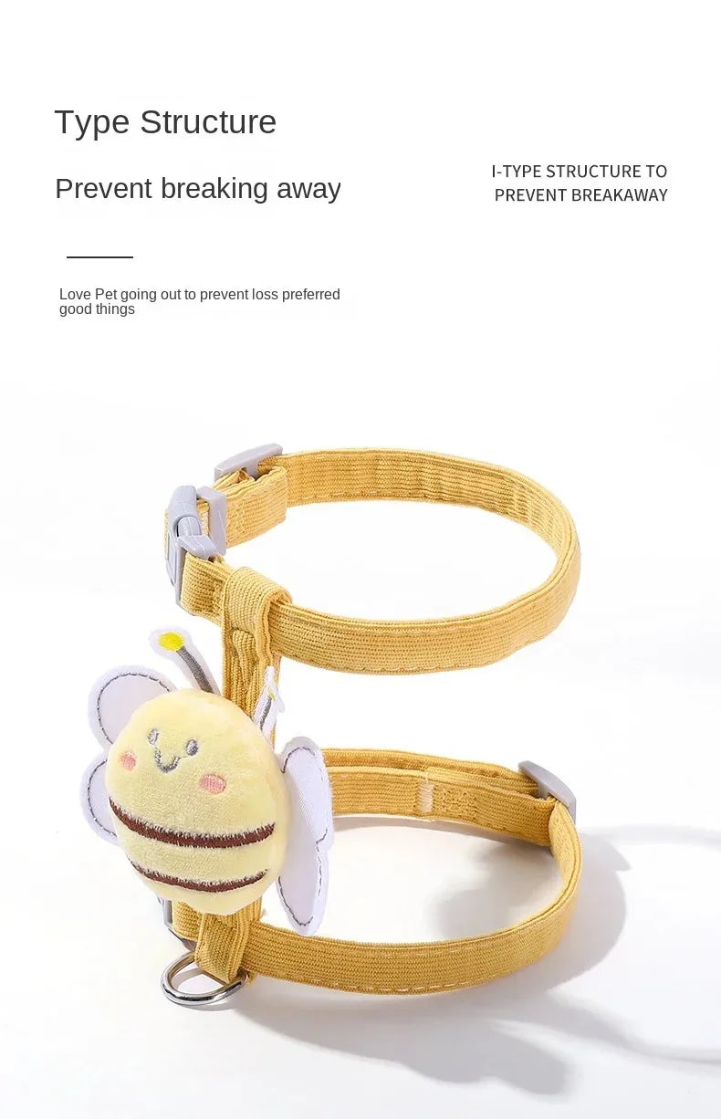 Cartoon Bee Cat Harness & Leash Set | Adjustable Walking Vest | S & M
