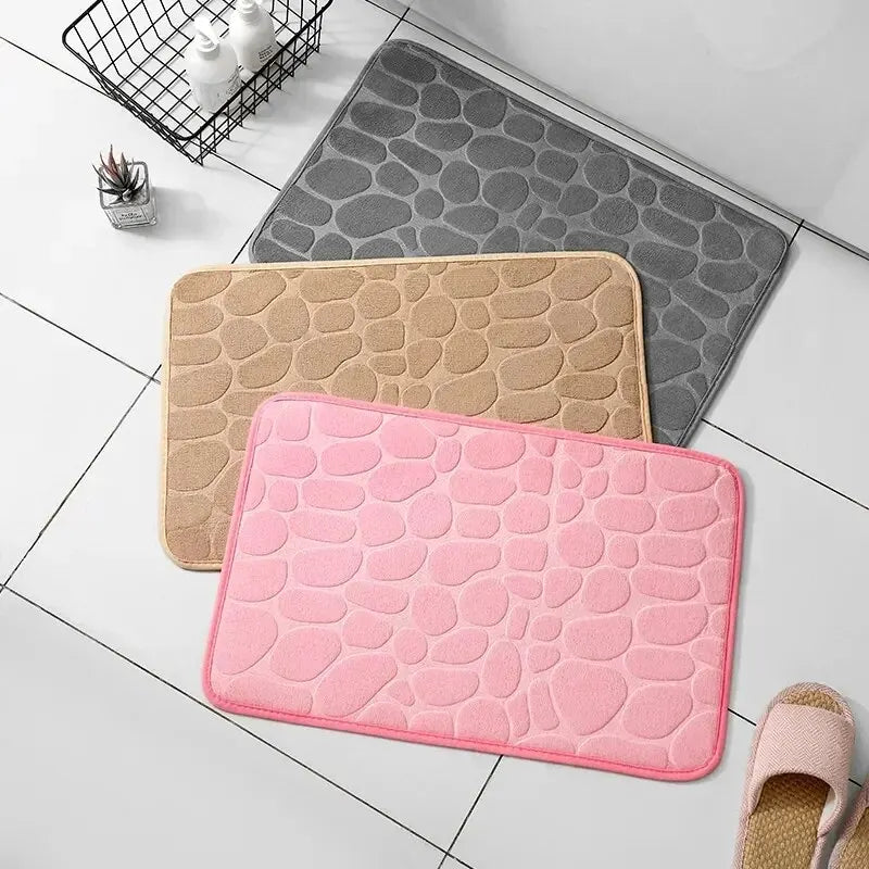 Embossed Memory Foam Bath Mat – Anti-Slip Cobblestone Microfibre Rug for Bathroom & Living Room