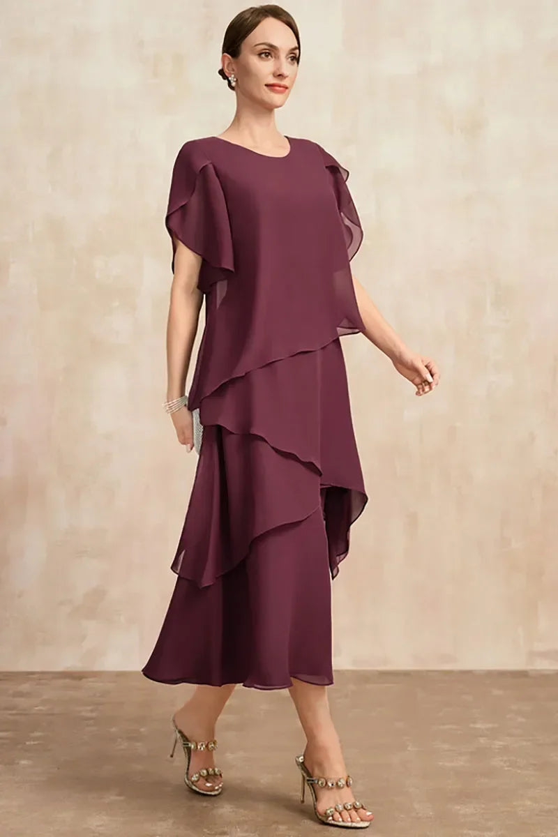 Elegant Chiffon Maxi Dress | Layered Petal Sleeve | Plus Size