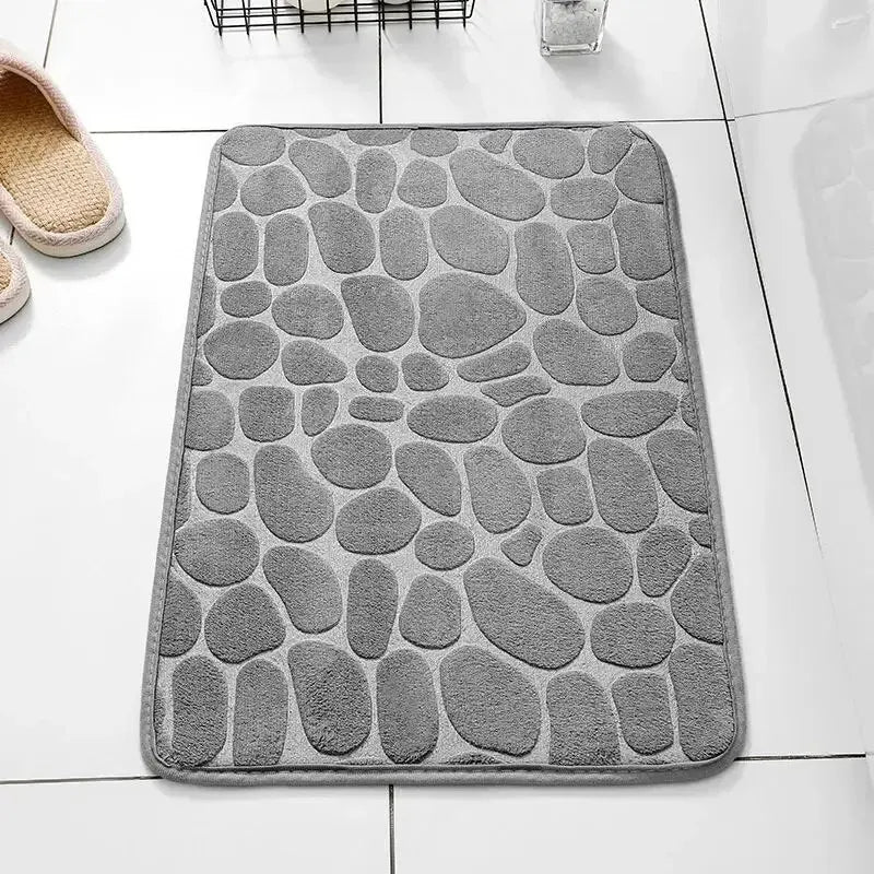 Embossed Memory Foam Bath Mat – Anti-Slip Cobblestone Microfibre Rug for Bathroom & Living Room