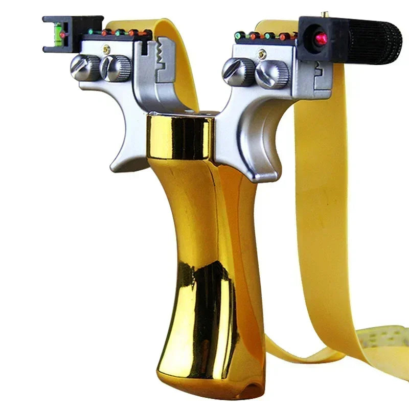 Home Sweet Home laser slingshot with LED light and precision aiming, featuring a sleek design and sturdy grip for accurate shooting.
