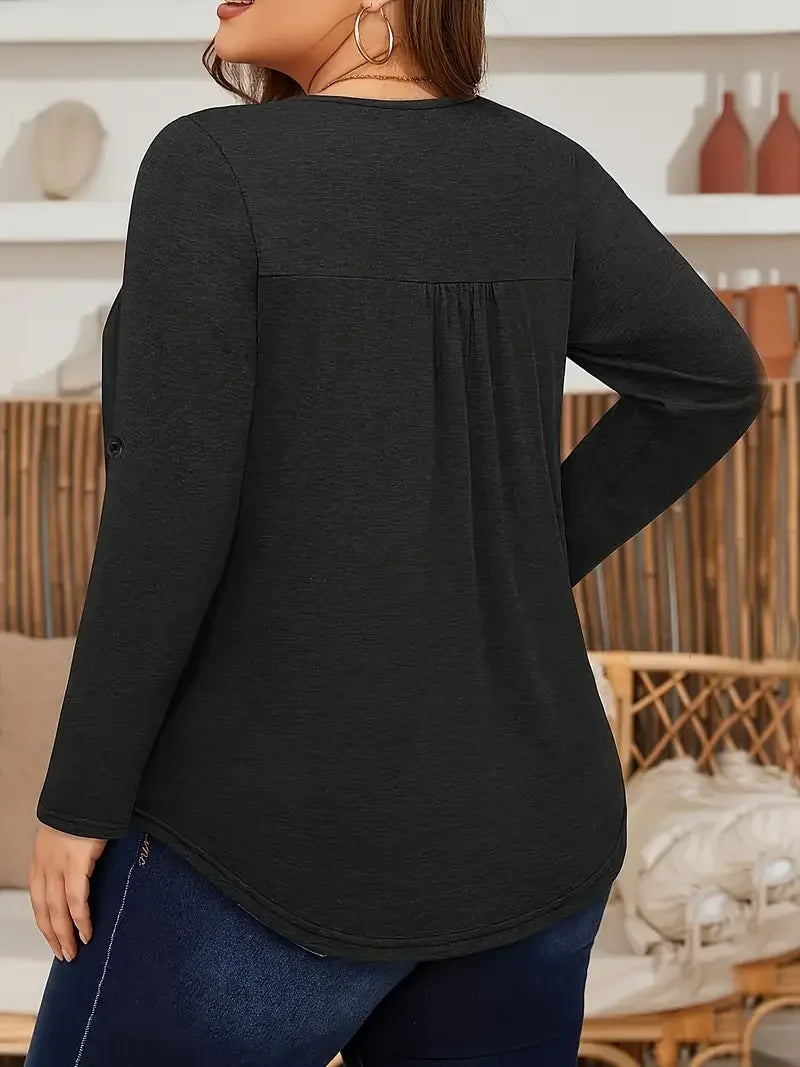 Plus Size Square Neck Button-Detail Blouse Shirt