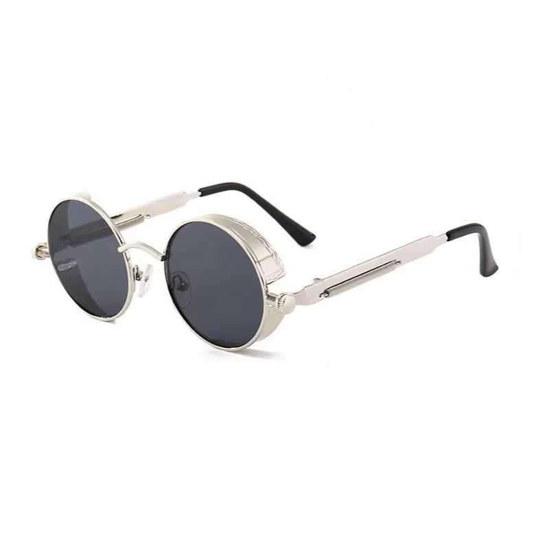 Steampunk Round Sunglasses – Retro Metal Frame UV400 Mens Fashion Eyewear
