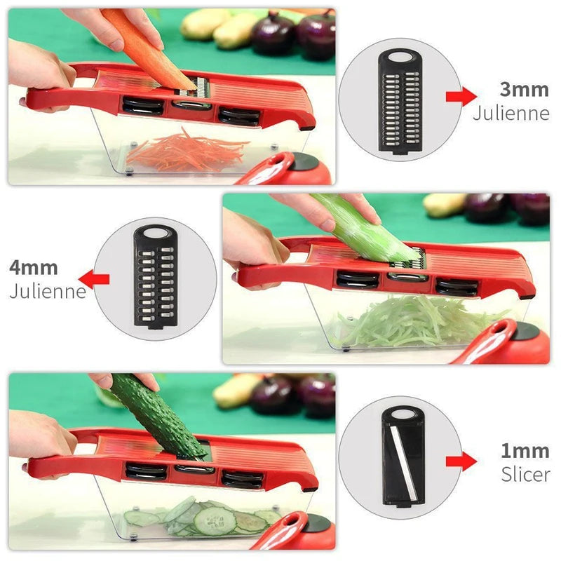 Home Sweet Home multifunctional vegetable chopper with stainless steel blades and a clear plastic container for easy vegetable prep.