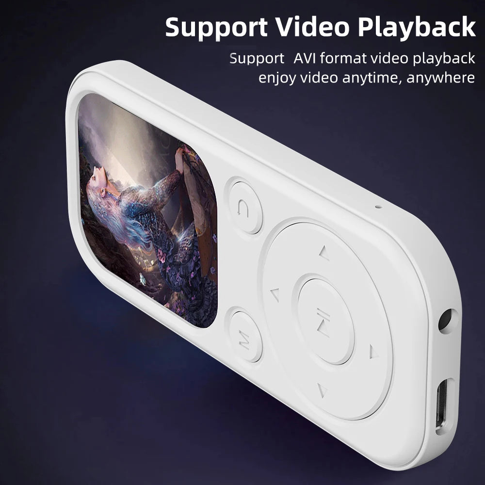 Home Sweet Home Slim MP3 Player with Bluetooth 5.4, FM radio, eBook reader, and voice recorder showing front view.