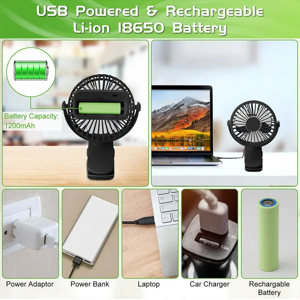 Home Sweet Home portable clip-on mini fan with adjustable blades and compact design, suitable for personal cooling.