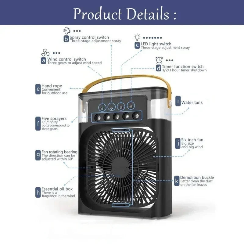 3-in-1 Portable Air Cooler Fan with Humidifier & LED Night Light — USB