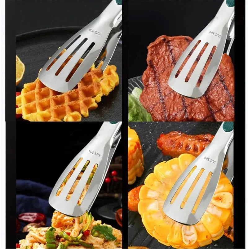 Stainless Steel Food Tongs BBQ Cooking Tongs Non-Slip Kitchen Clip 7"/9"/12"