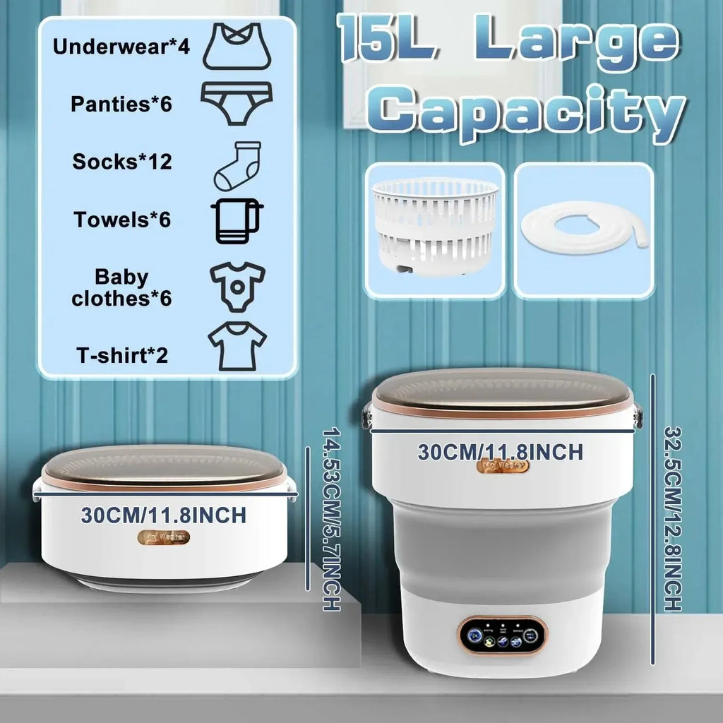15L Portable Foldable Washing Machine — Mini Washer with Spin TRENDING