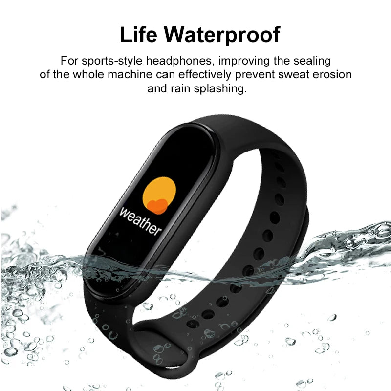 Smart fitness bracelet from Home Sweet Home with a sleek black band, digital display, and health tracking features.