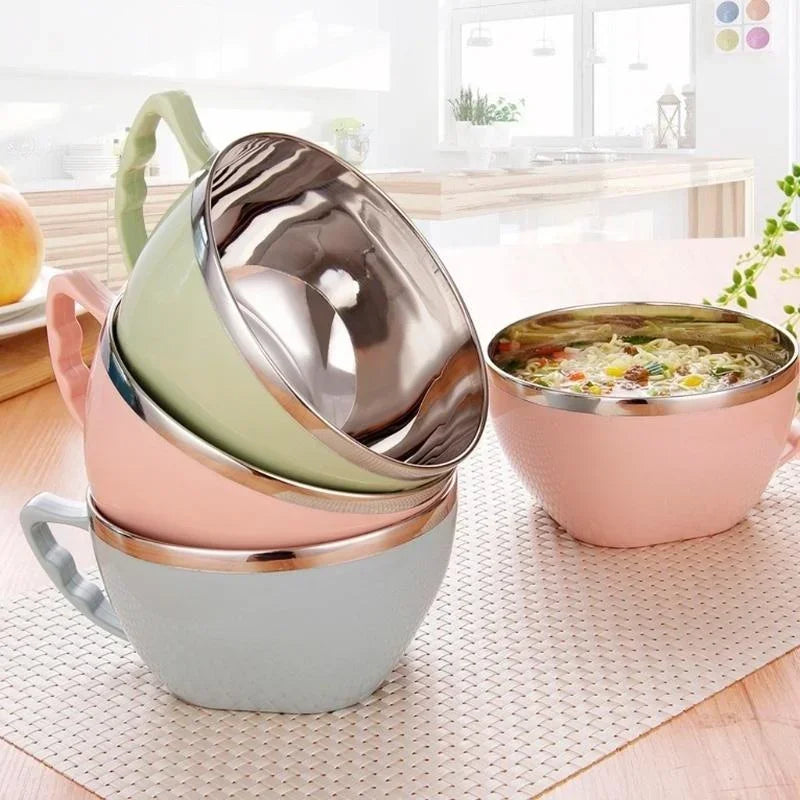Stainless Steel Bowl with Handle – Anti-Scald Noodle & Mixing Bowl